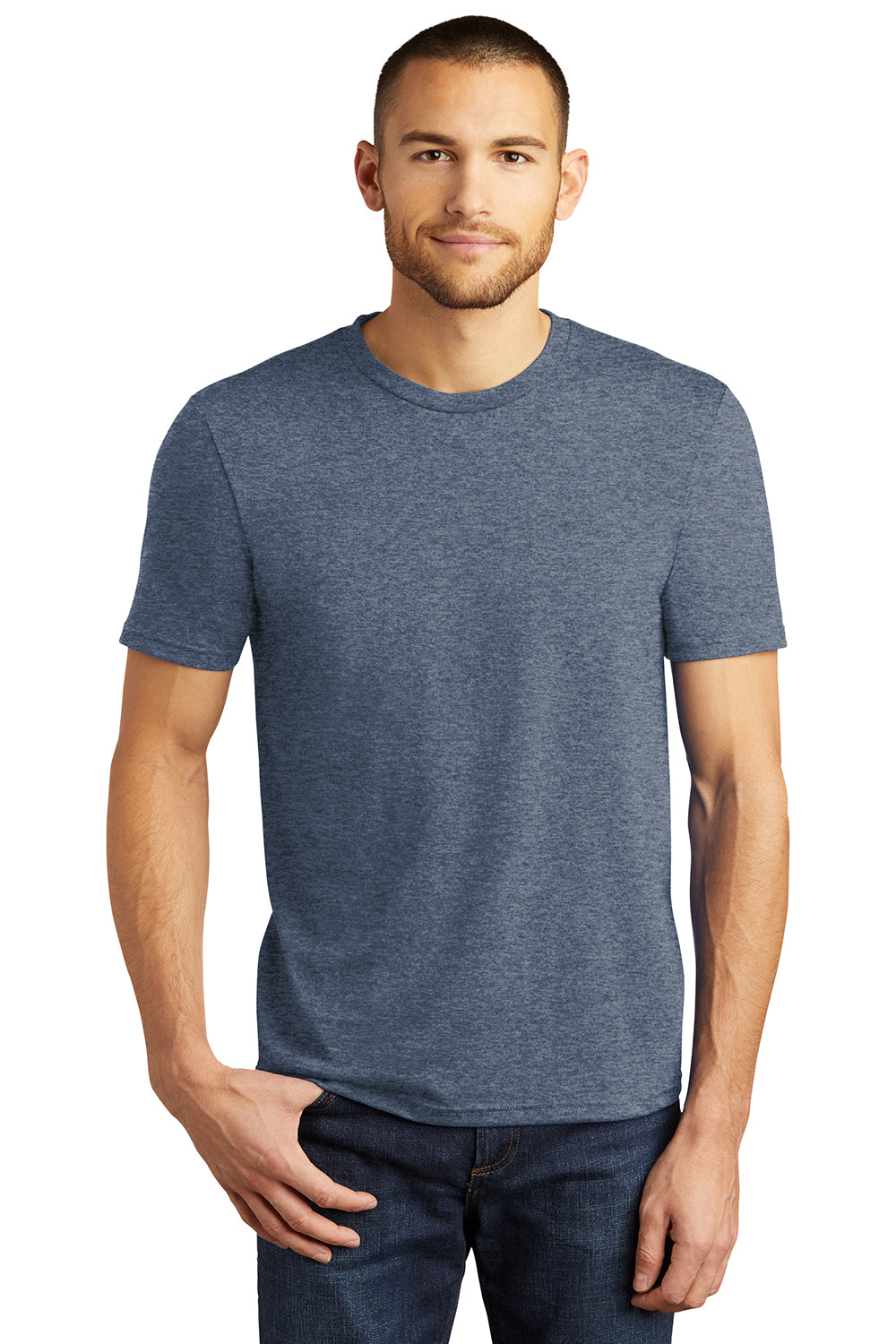 District DM130 Mens Perfect Tri Short Sleeve Crewneck T-Shirt Navy Blue Frost Model Front