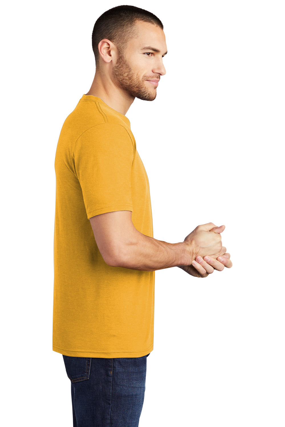 District DM130 Mens Perfect Tri Short Sleeve Crewneck T-Shirt Heather Ochre Yellow Model Side