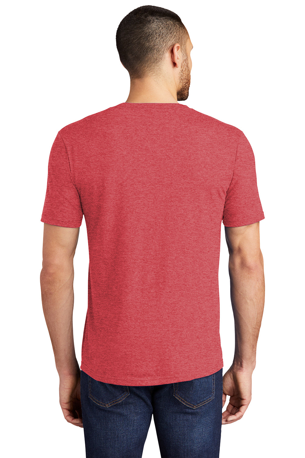 District DM130 Mens Perfect Tri Short Sleeve Crewneck T-Shirt Red Frost Model Back