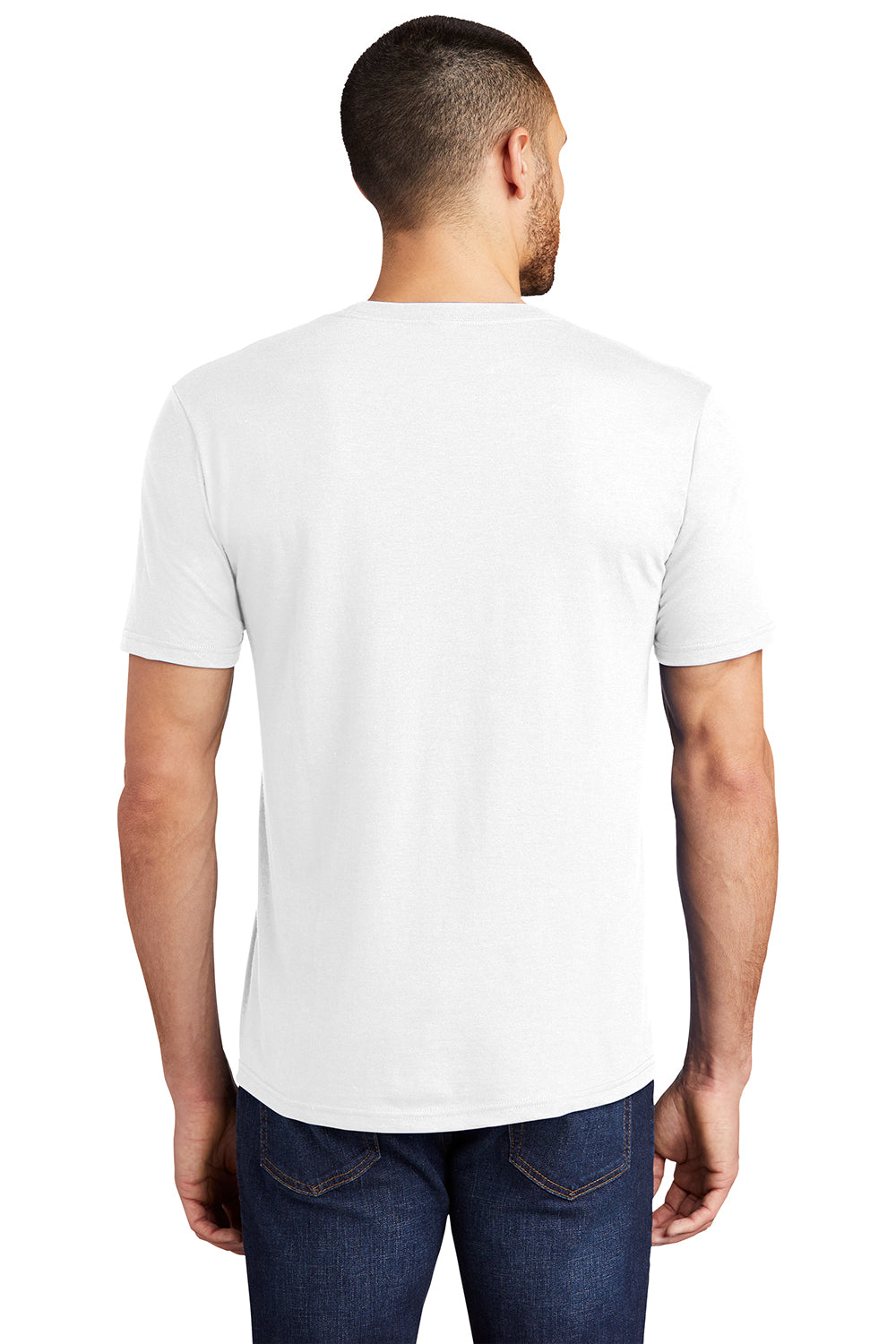 District DM130 Mens Perfect Tri Short Sleeve Crewneck T-Shirt White Model Back