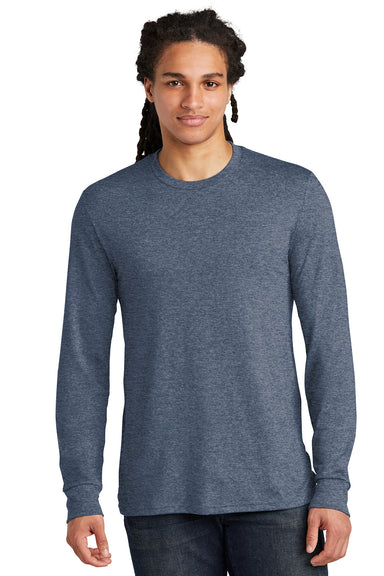 District DM132 Mens Perfect Tri Long Sleeve Crewneck T-Shirt Navy Blue Frost Model Front