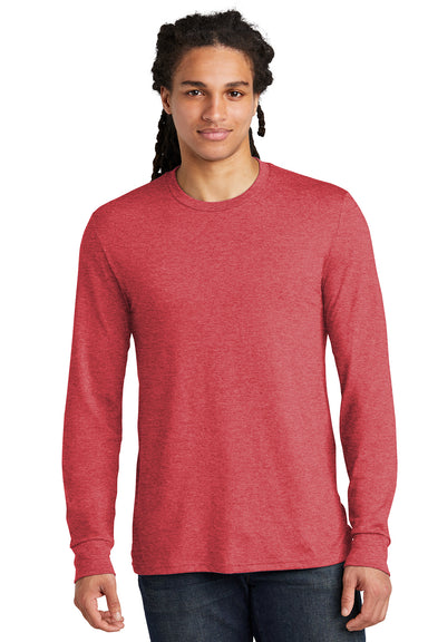 District DM132 Mens Perfect Tri Long Sleeve Crewneck T-Shirt Red Frost Model Front