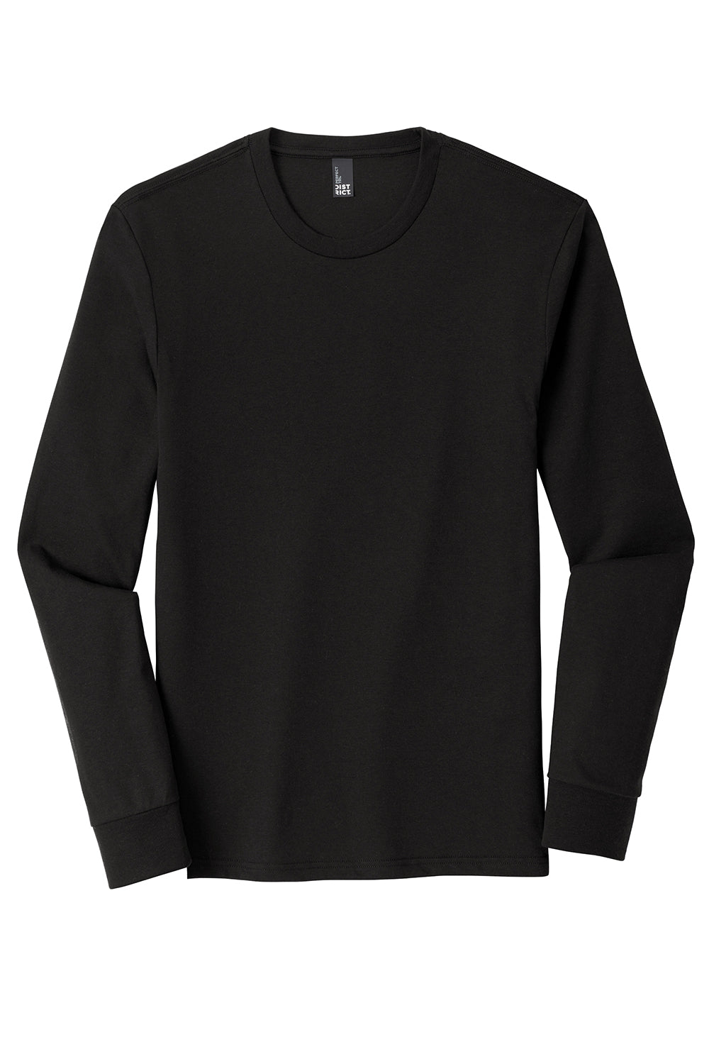 District DM132 Mens Perfect Tri Long Sleeve Crewneck T-Shirt Black Frost Flat Front