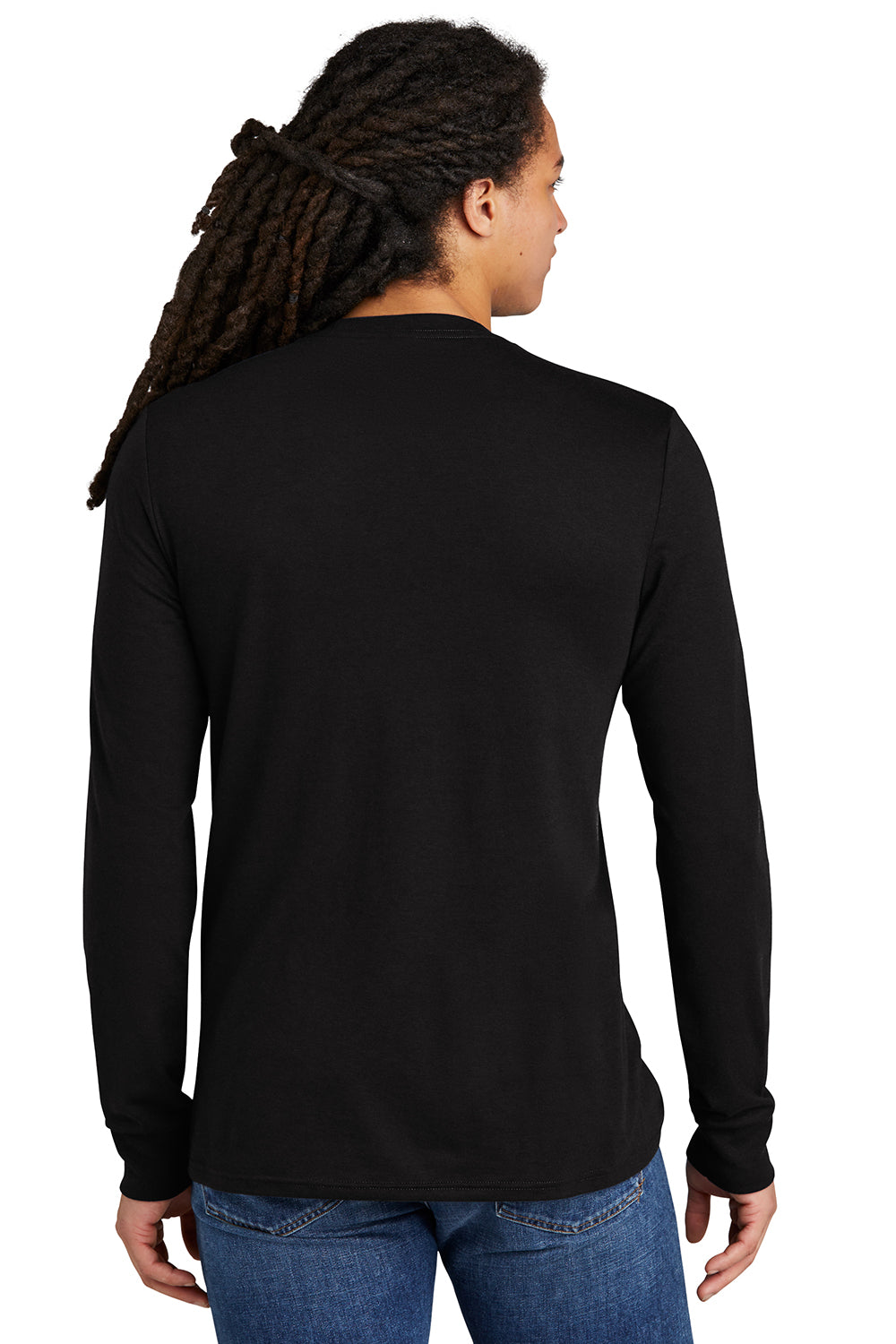 District DM132 Mens Perfect Tri Long Sleeve Crewneck T-Shirt Black Frost Model Back