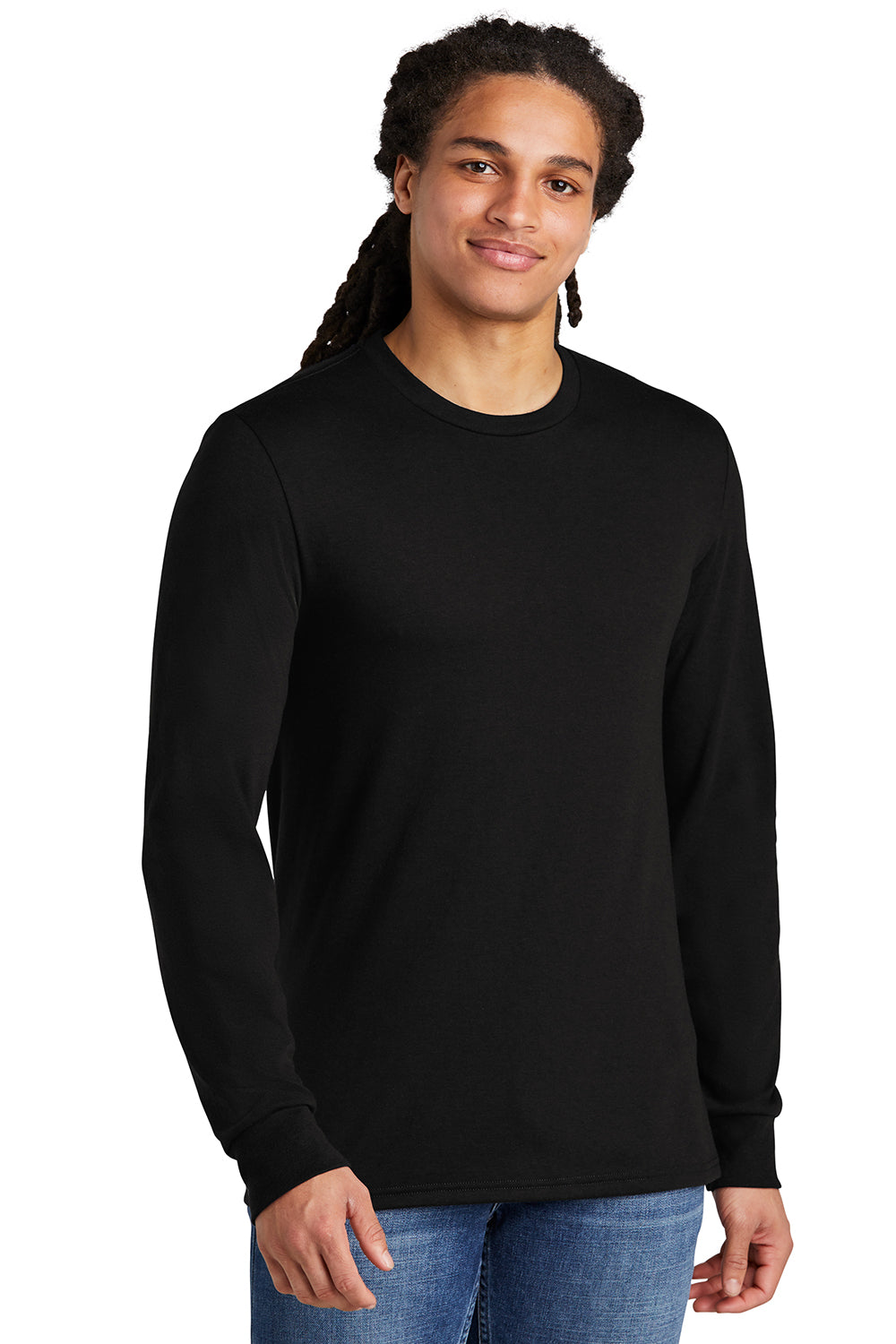 District DM132 Mens Perfect Tri Long Sleeve Crewneck T-Shirt Black Model Front