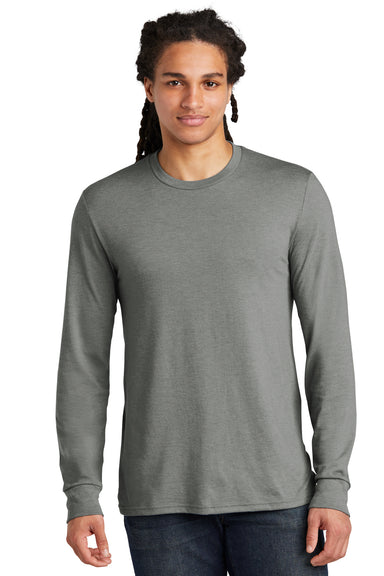 District DM132 Mens Perfect Tri Long Sleeve Crewneck T-Shirt Heather Charcoal Grey Model Front