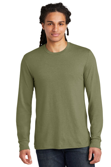 District DM132 Mens Perfect Tri Long Sleeve Crewneck T-Shirt Military Green Frost Model Front