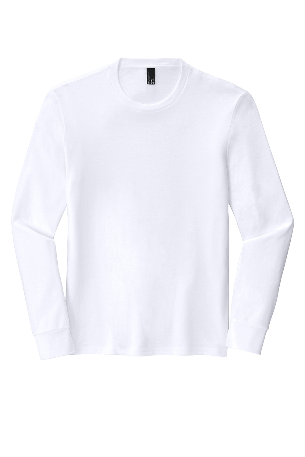 District DM132 Mens Perfect Tri Long Sleeve Crewneck T-Shirt White Flat Front