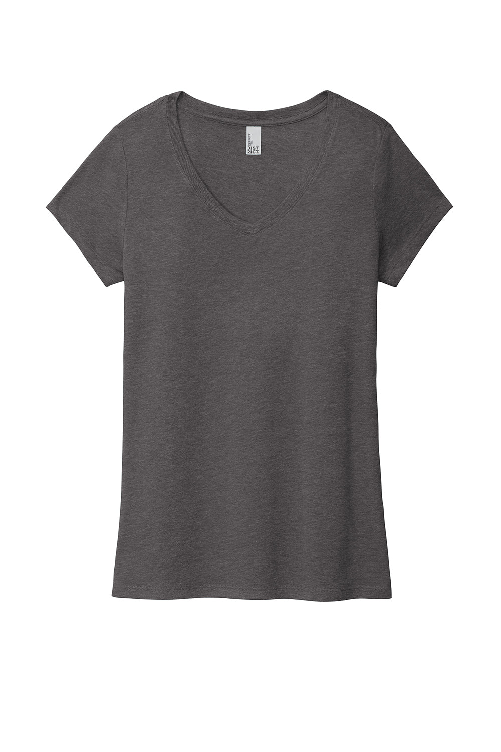 District DM1350L Womens Perfect Tri Short Sleeve V-Neck T-Shirt Heather Charcoal Grey Flat Front