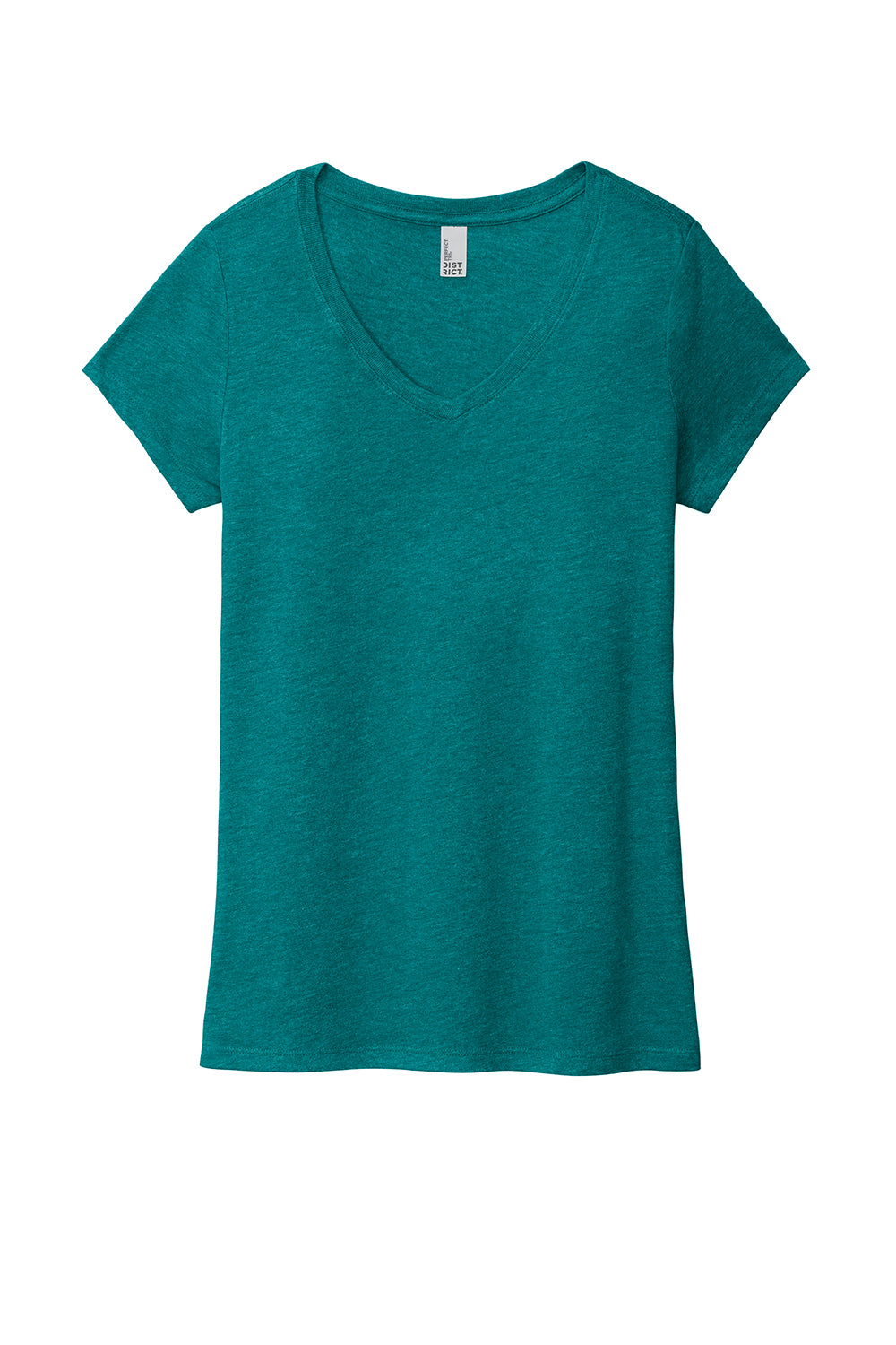 District DM1350L Womens Perfect Tri Short Sleeve V-Neck T-Shirt Heather Teal Blue Flat Front