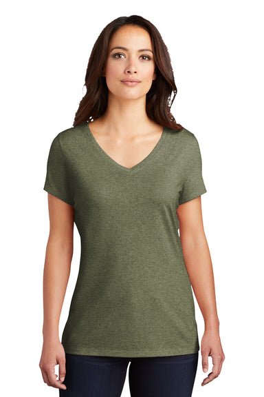 District DM1350L Womens Perfect Tri Short Sleeve V-Neck T-Shirt Military Green Frost Model Front