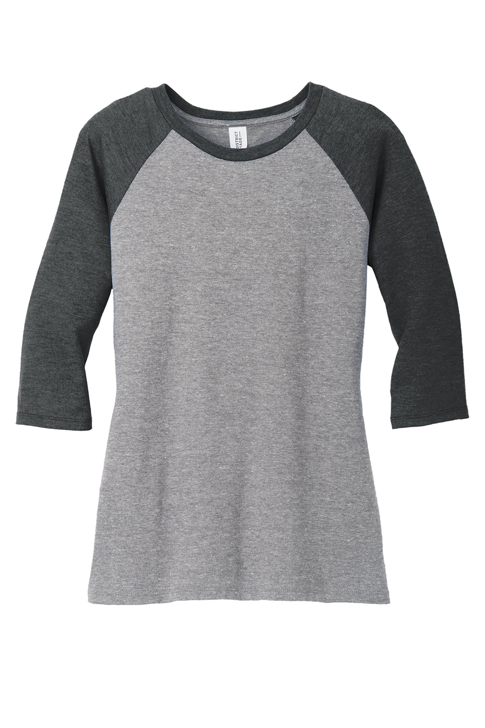 District DM136L Womens Perfect Tri 3/4 Sleeve Crewneck T-Shirt Grey Frost/Black Flat Front