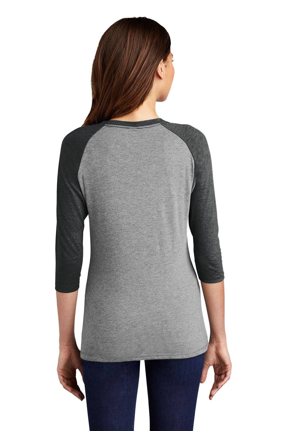 District DM136L Womens Perfect Tri 3/4 Sleeve Crewneck T-Shirt Grey Frost/Black Model Back