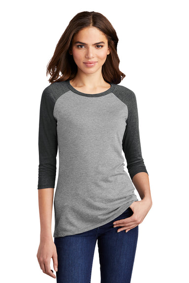 District DM136L Womens Perfect Tri 3/4 Sleeve Crewneck T-Shirt Grey Frost/Black Model Front