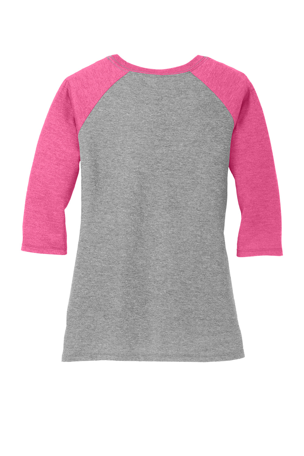 District DM136L Womens Perfect Tri 3/4 Sleeve Crewneck T-Shirt Grey Frost/Fuchsia Pink Flat Back