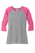 District DM136L Womens Perfect Tri 3/4 Sleeve Crewneck T-Shirt Grey Frost/Fuchsia Pink Flat Front