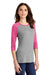 District DM136L Womens Perfect Tri 3/4 Sleeve Crewneck T-Shirt Grey Frost/Fuchsia Pink Model 3q