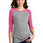 District Womens Perfect Tri 3/4 Sleeve Crewneck T-Shirt - Grey Frost/Fuchsia Pink