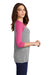 District DM136L Womens Perfect Tri 3/4 Sleeve Crewneck T-Shirt Grey Frost/Fuchsia Pink Model Side