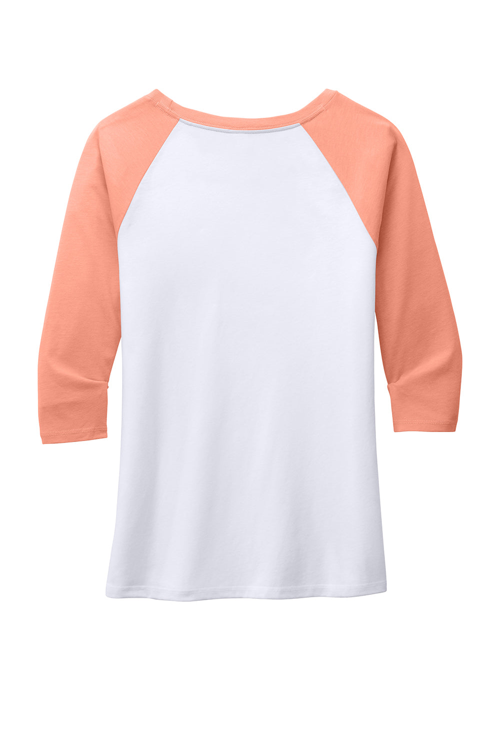 District DM136L Womens Perfect Tri 3/4 Sleeve Crewneck T-Shirt White/Heather Dusty Peach Flat Back