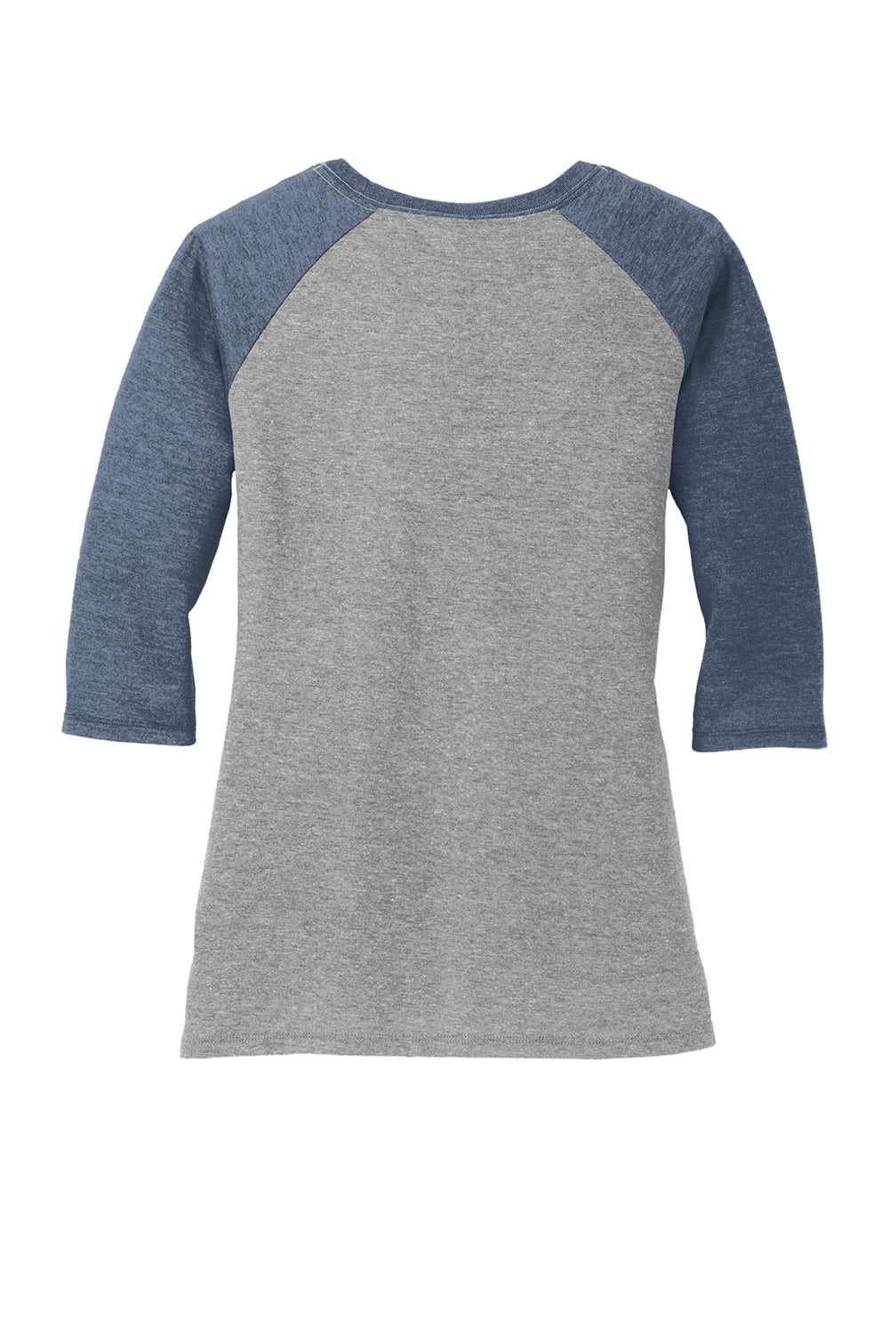 District DM136L Womens Perfect Tri 3/4 Sleeve Crewneck T-Shirt Grey Frost/Navy Blue Flat Back