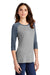 District DM136L Womens Perfect Tri 3/4 Sleeve Crewneck T-Shirt Grey Frost/Navy Blue Model 3q