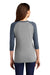 District DM136L Womens Perfect Tri 3/4 Sleeve Crewneck T-Shirt Grey Frost/Navy Blue Model Back