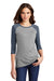 District DM136L Womens Perfect Tri 3/4 Sleeve Crewneck T-Shirt Grey Frost/Navy Blue Model Front