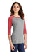 District DM136L Womens Perfect Tri 3/4 Sleeve Crewneck T-Shirt Grey Frost/Red Model 3q