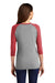 District DM136L Womens Perfect Tri 3/4 Sleeve Crewneck T-Shirt Grey Frost/Red Model Back