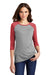 District DM136L Womens Perfect Tri 3/4 Sleeve Crewneck T-Shirt Grey Frost/Red Model Front