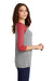 District DM136L Womens Perfect Tri 3/4 Sleeve Crewneck T-Shirt Grey Frost/Red Model Side