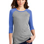 District Womens Perfect Tri 3/4 Sleeve Crewneck T-Shirt - Grey Frost/Royal Blue