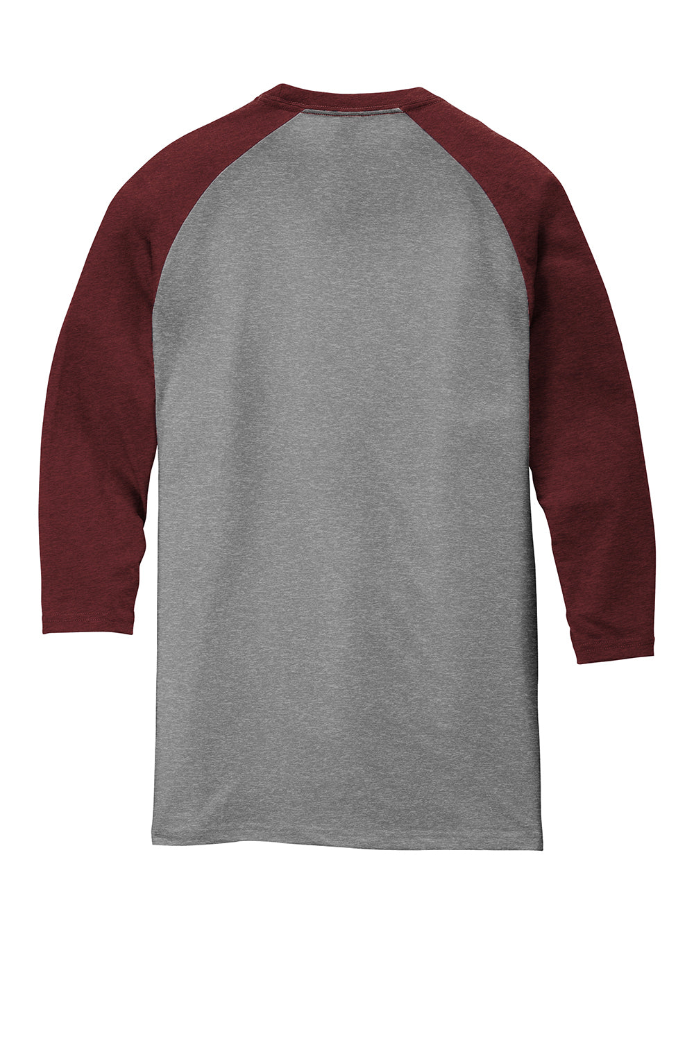 District DM136 Mens Perfect Tri 3/4 Sleeve Crewneck T-Shirt Grey Frost/Maroon Frost Flat Back