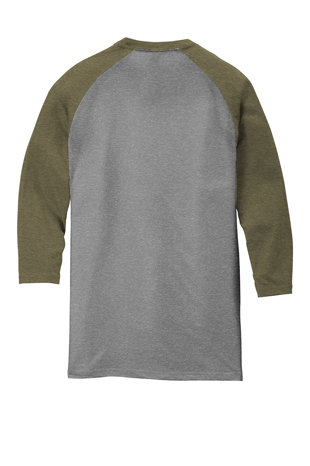 District DM136 Mens Perfect Tri 3/4 Sleeve Crewneck T-Shirt Grey Frost/Military Green Frost Flat Back