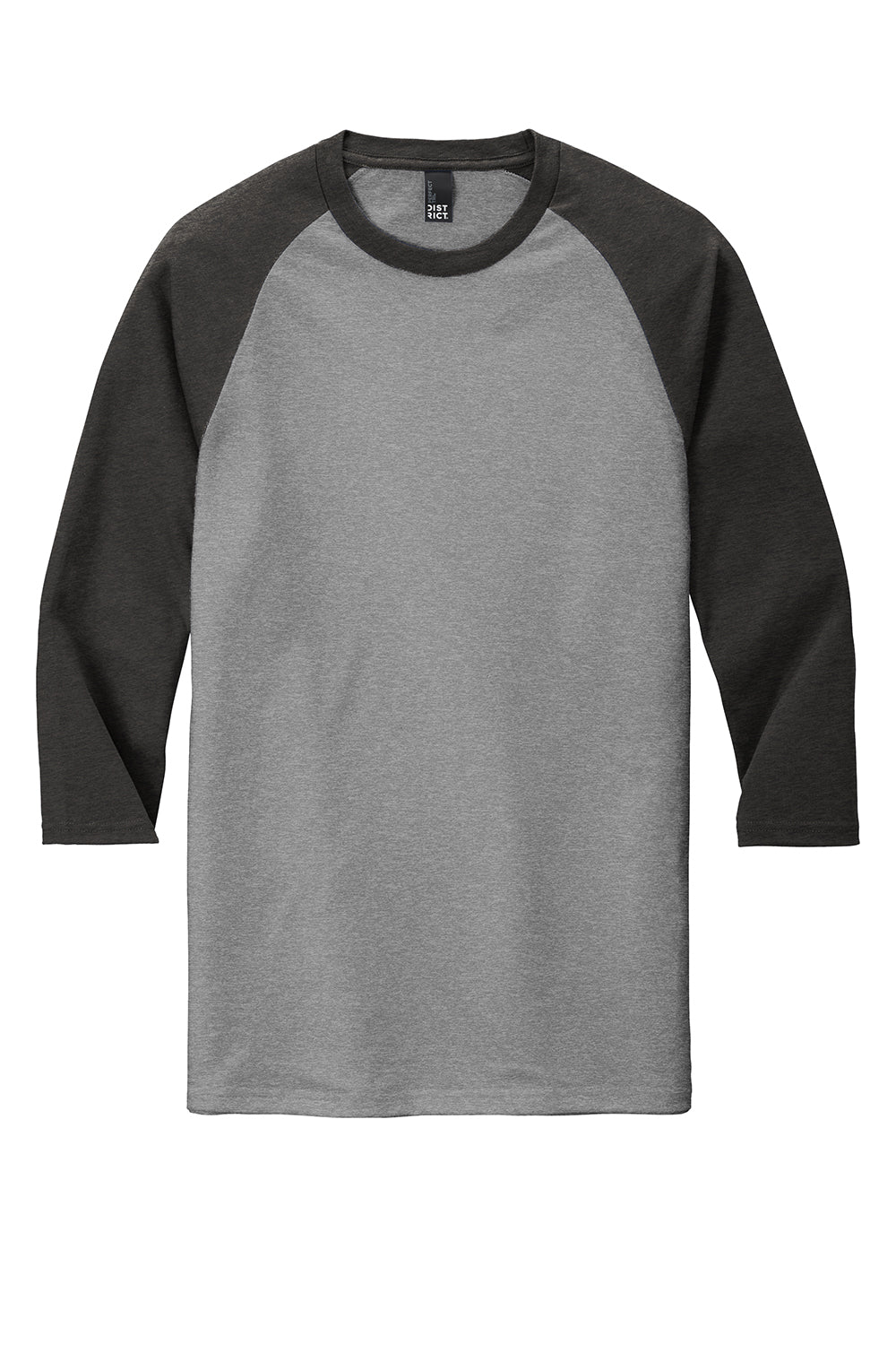 District DM136 Mens Perfect Tri 3/4 Sleeve Crewneck T-Shirt Grey Frost/Black Flat Front