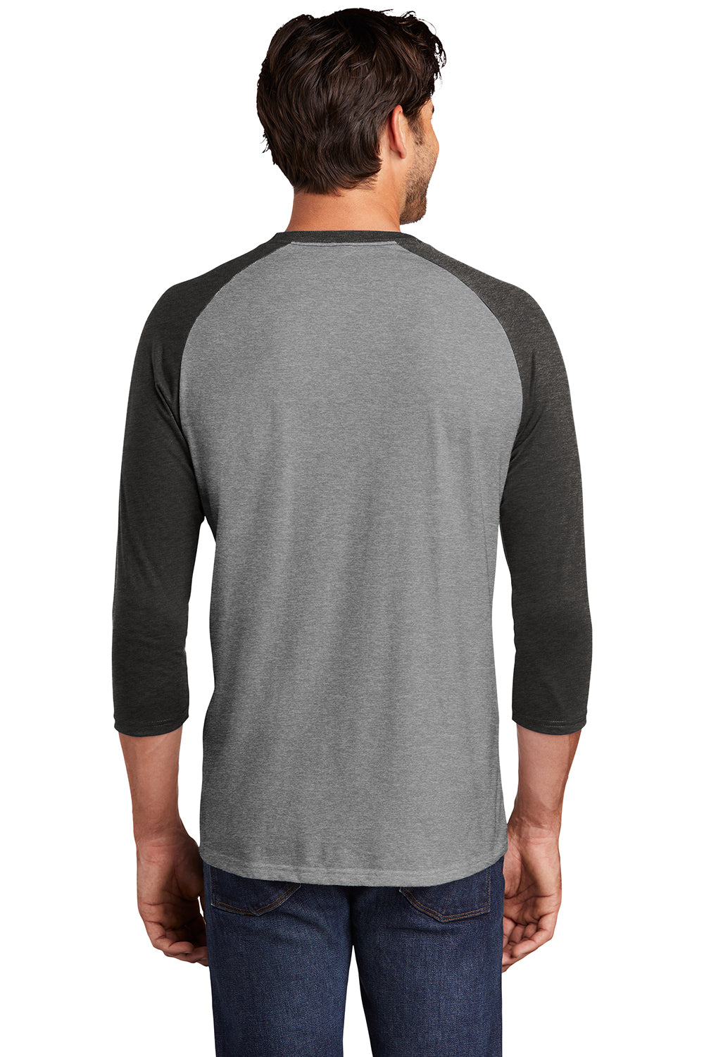 District DM136 Mens Perfect Tri 3/4 Sleeve Crewneck T-Shirt Grey Frost/Black Model Back