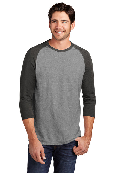 District DM136 Mens Perfect Tri 3/4 Sleeve Crewneck T-Shirt Grey Frost/Black Model Front