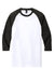 District DM136 Mens Perfect Tri 3/4 Sleeve Crewneck T-Shirt White/Black Flat Front