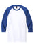 District DM136 Mens Perfect Tri 3/4 Sleeve Crewneck T-Shirt White/Deep Royal Blue Flat Front