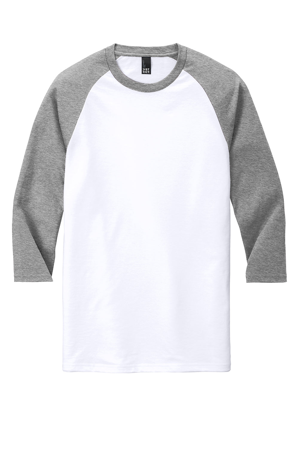 District DM136 Mens Perfect Tri 3/4 Sleeve Crewneck T-Shirt White/Grey Frost Flat Front