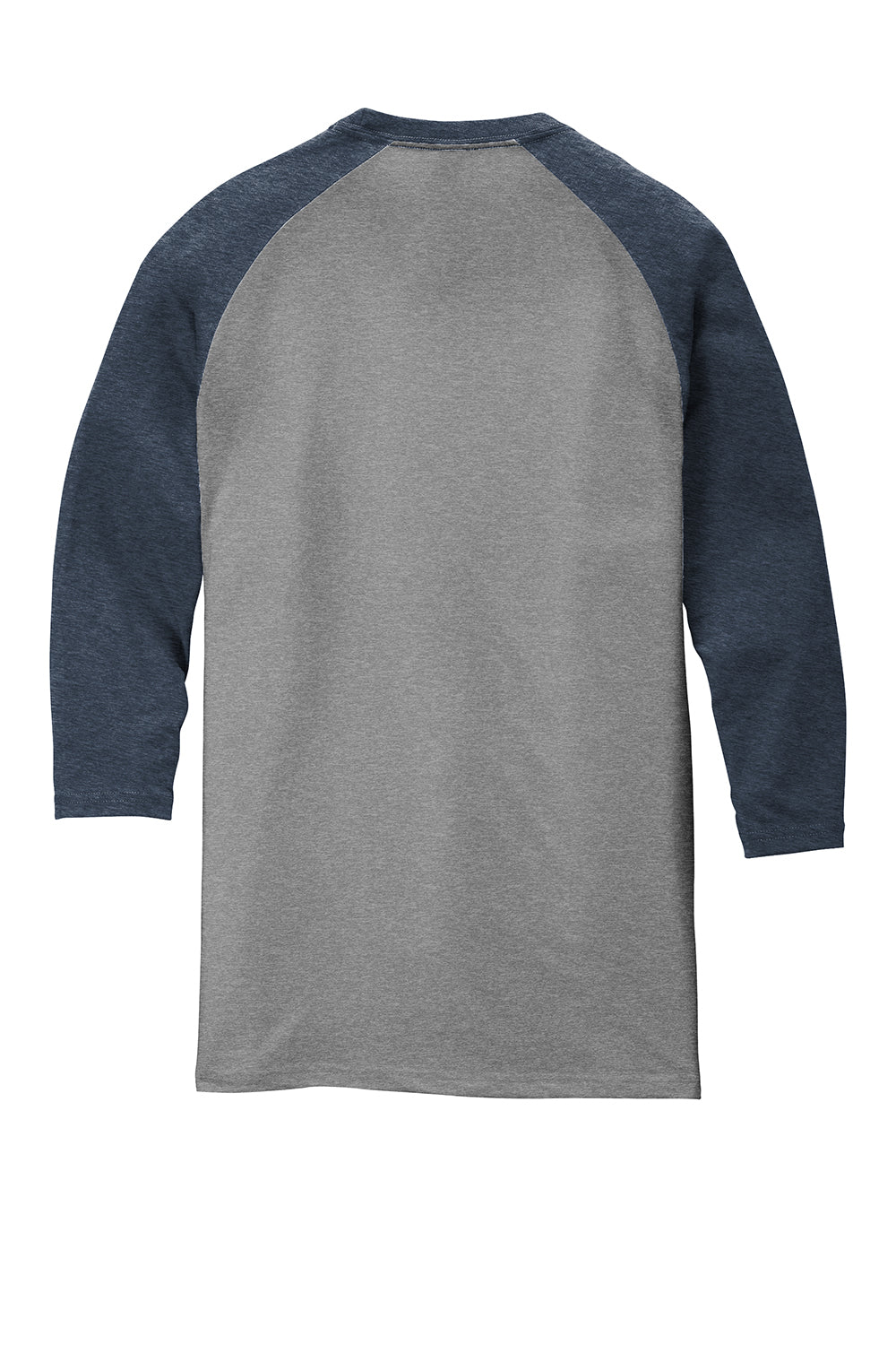 District DM136 Mens Perfect Tri 3/4 Sleeve Crewneck T-Shirt Grey Frost/Navy Blue Flat Back