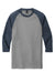 District DM136 Mens Perfect Tri 3/4 Sleeve Crewneck T-Shirt Grey Frost/Navy Blue Flat Front