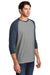 District DM136 Mens Perfect Tri 3/4 Sleeve Crewneck T-Shirt Grey Frost/Navy Blue Model 3q