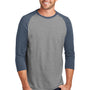 District Mens Perfect Tri 3/4 Sleeve Crewneck T-Shirt - Grey Frost/Navy Blue