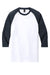 District DM136 Mens Perfect Tri 3/4 Sleeve Crewneck T-Shirt White/New Navy Blue Flat Front