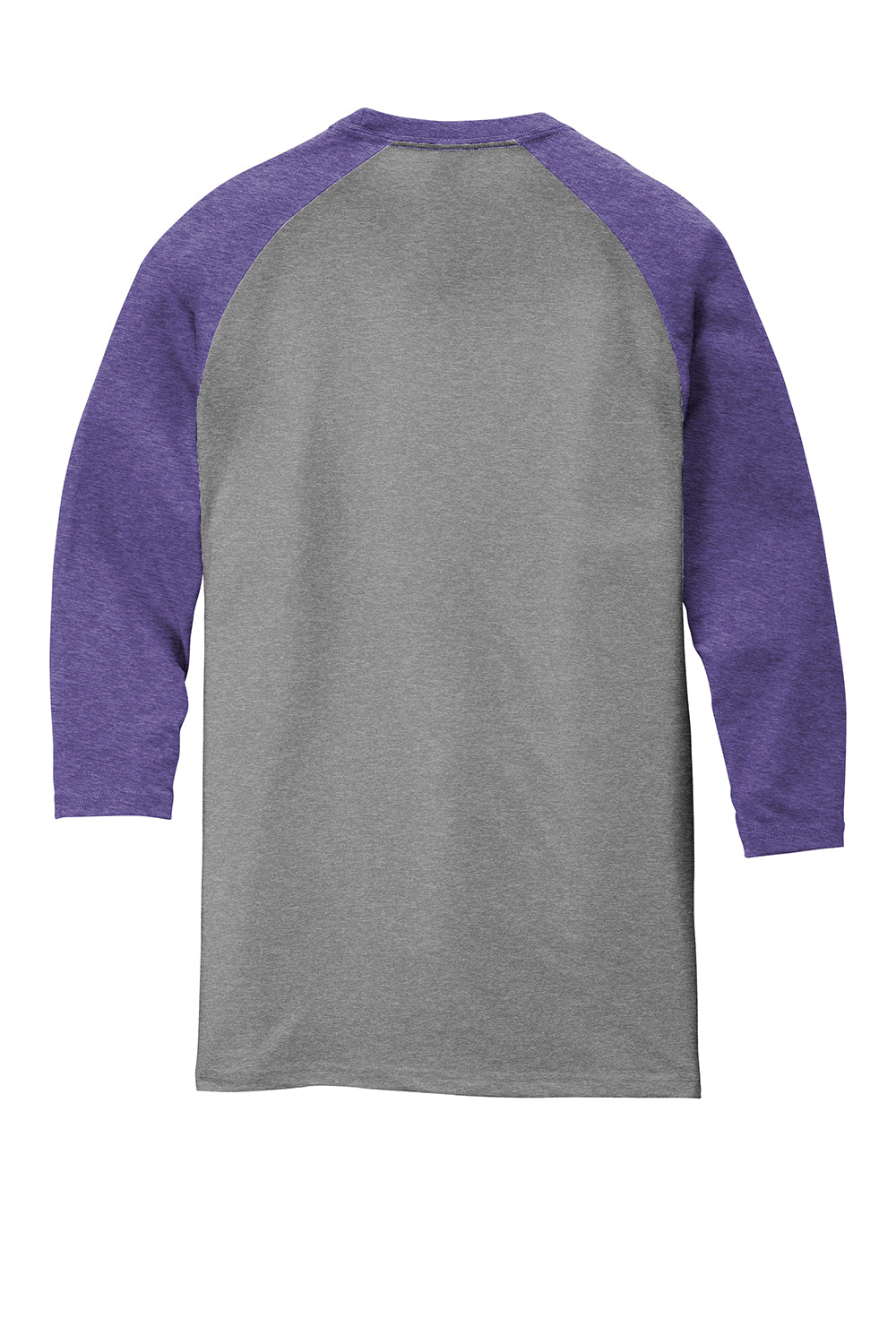 District DM136 Mens Perfect Tri 3/4 Sleeve Crewneck T-Shirt Grey Frost/Purple Flat Back