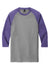 District DM136 Mens Perfect Tri 3/4 Sleeve Crewneck T-Shirt Grey Frost/Purple Flat Front