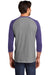 District DM136 Mens Perfect Tri 3/4 Sleeve Crewneck T-Shirt Grey Frost/Purple Model Back