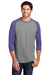 District DM136 Mens Perfect Tri 3/4 Sleeve Crewneck T-Shirt Grey Frost/Purple Model Front